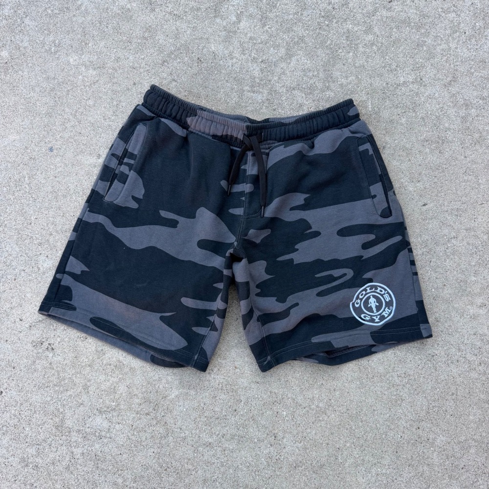 GOLD'S GYM | Mens Camo Fleece Sweat Shorts Medium Grey Black Athleisure